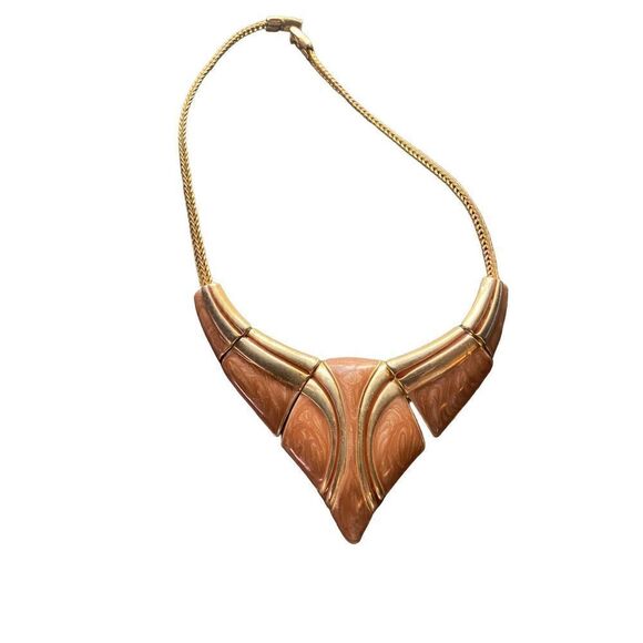 Vintage Enamel Choker Necklace gold tone with copper/gold enamel 1980s - Picture 6 of 8